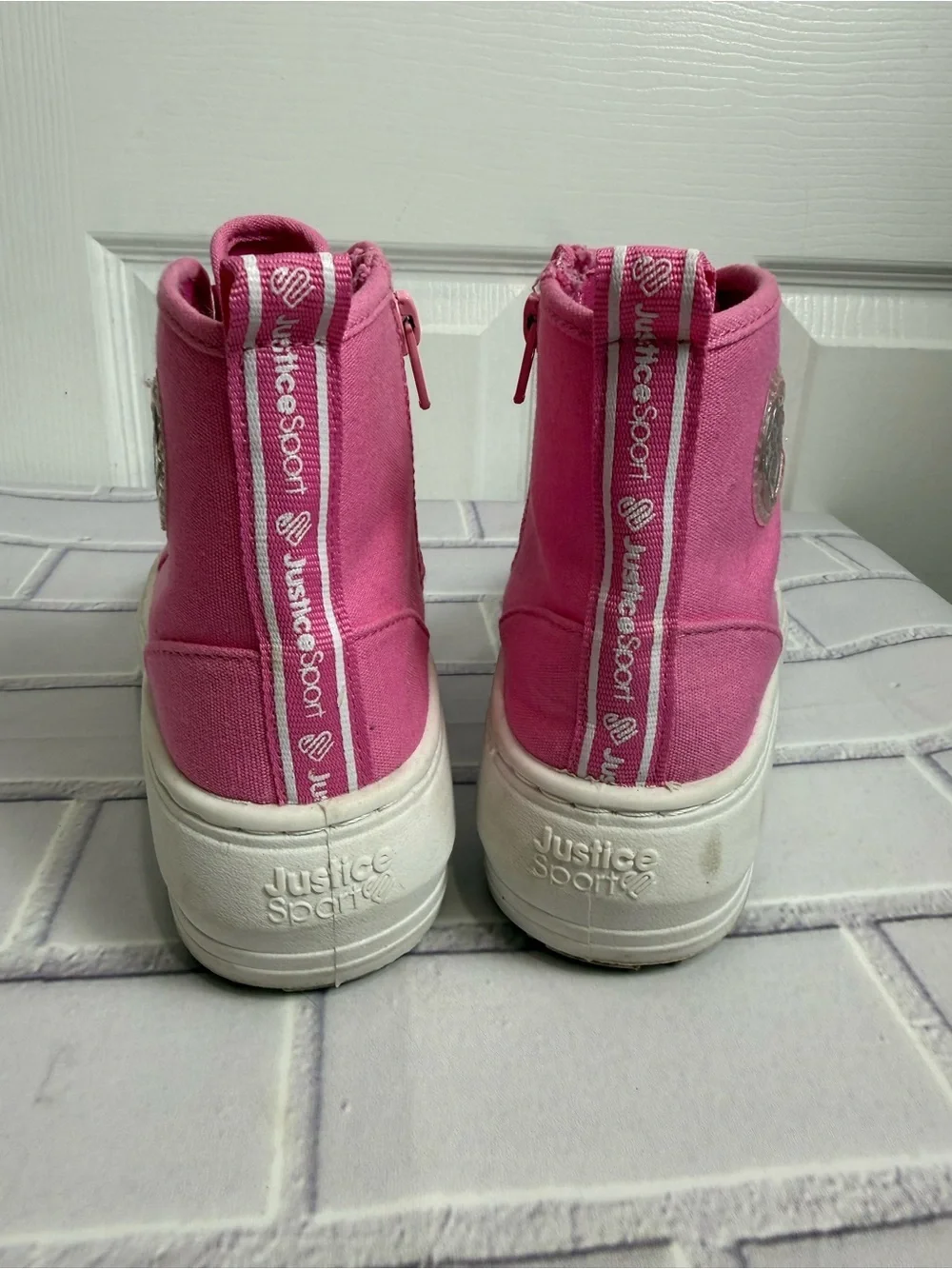 Justice Sport Girls Pink High Top Sneakers Platform Shoes Size 2